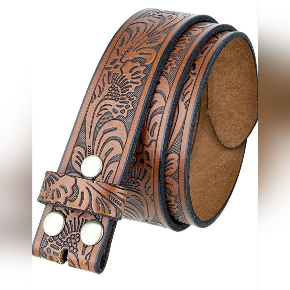 Western Floral Engraved Embossed Tooled Genuine Leather Belt Strap or Belt 1-1/2